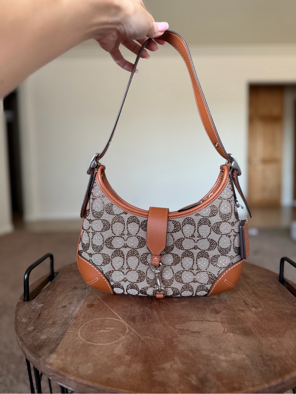 Signature Jacquard Mini Hobo Bag in Tan crystal